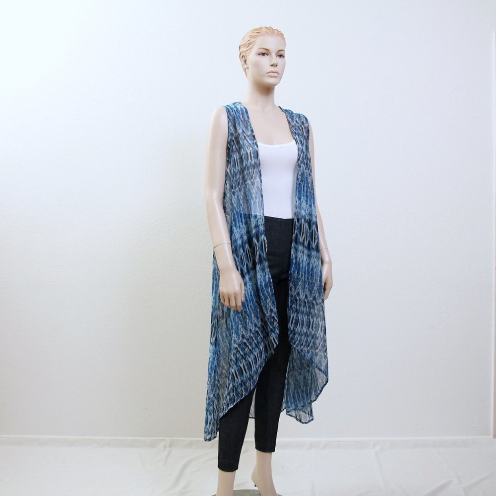 Steve Madden Sleeveless Sheer Long Vest Blue Women One‎ Size
